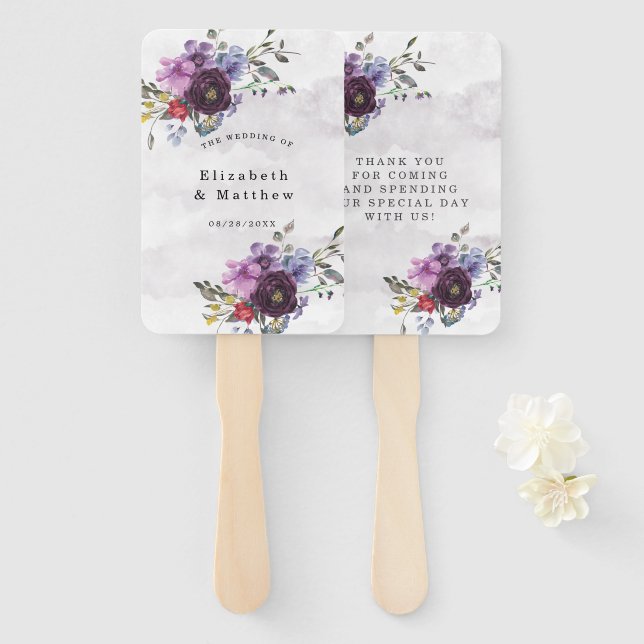 Leque Casamento de Folhagem de Pequim Vermelha Rosa Cinz (Frente e Verso)