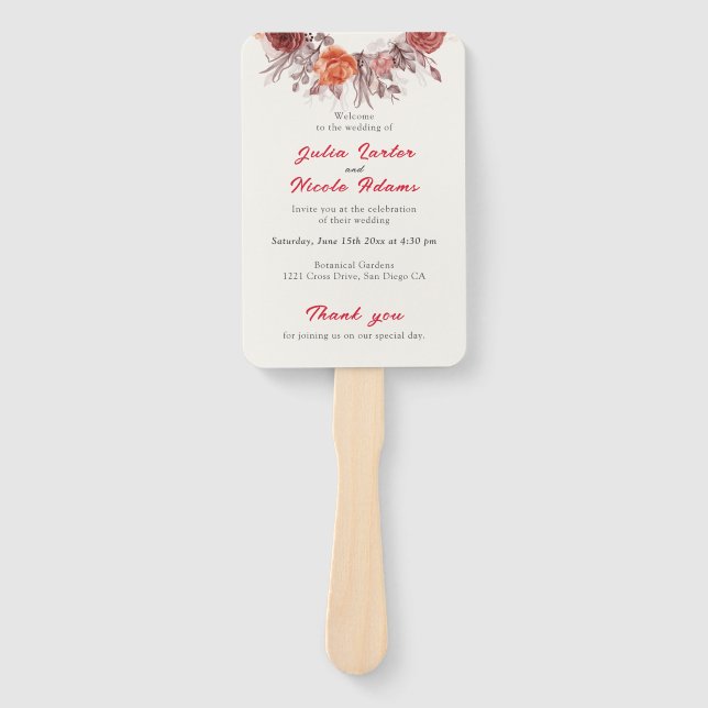 Leque Casamento de Grass de Pampas Florais Boho Rosa (Frente)