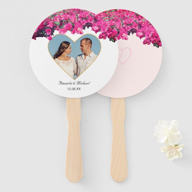 Leque Casamento de Imagens Personalizáveis Tropicais Flo (Frente e Verso)