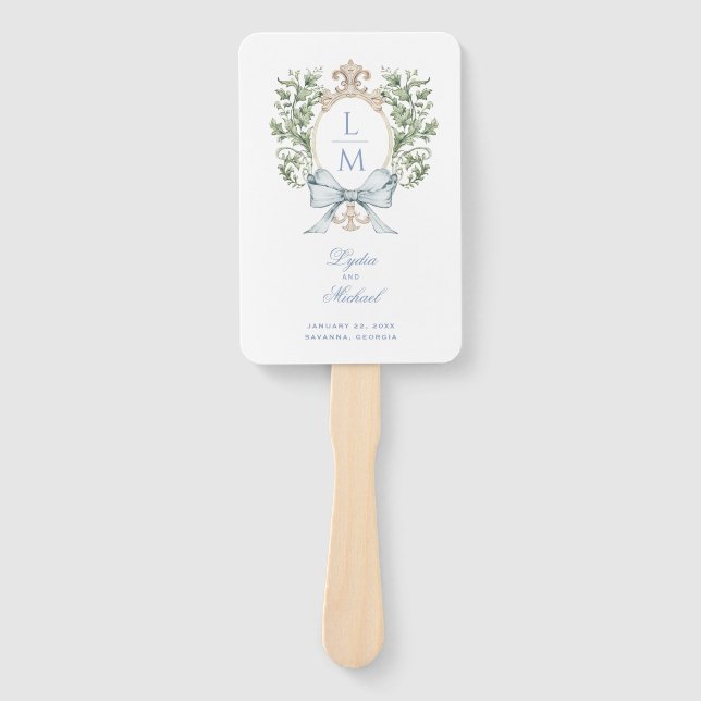 Leque Casamento de Leaf Crest Monogramas (Frente)