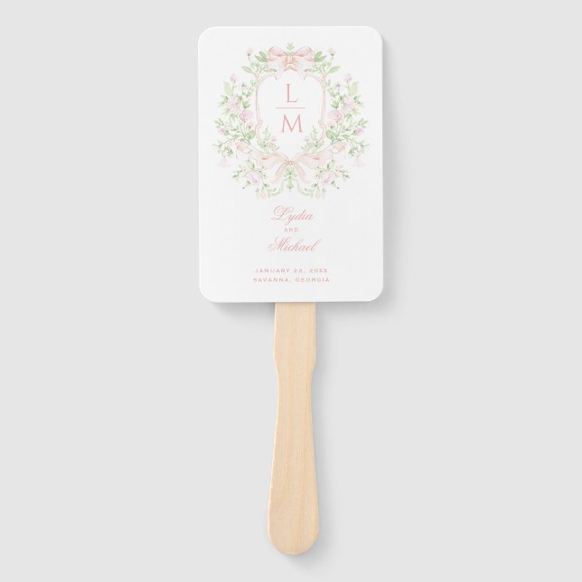 Leque Casamento de Leaf Crest Monogramas (Frente)