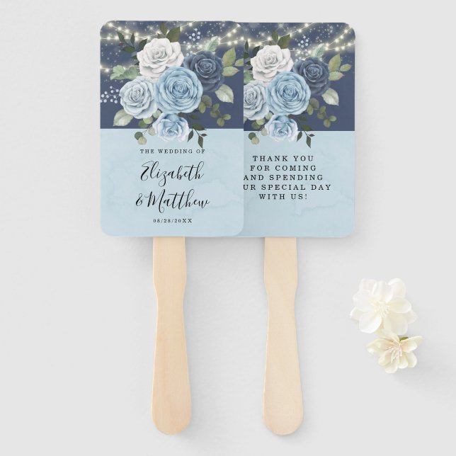 Leque Casamento de Luzes Azuis de Pedônia Azul com Marin (Frente e Verso)