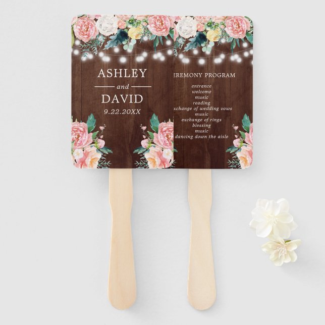 Leque Casamento de Luzes Florais Rustic Blush String (Frente e Verso)