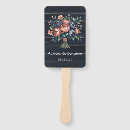 Leque Casamento de madeira marinho Azul e Buquê de Cobre