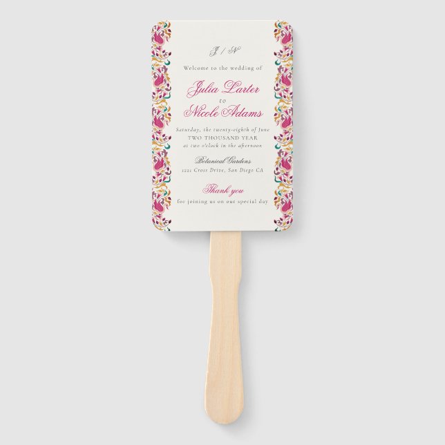 Leque Casamento de Moldura Floral Romântica Pearl Swan (Frente)