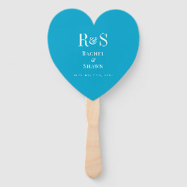 Leque Casamento de Monograma Moderno de Quic Azul Elegan