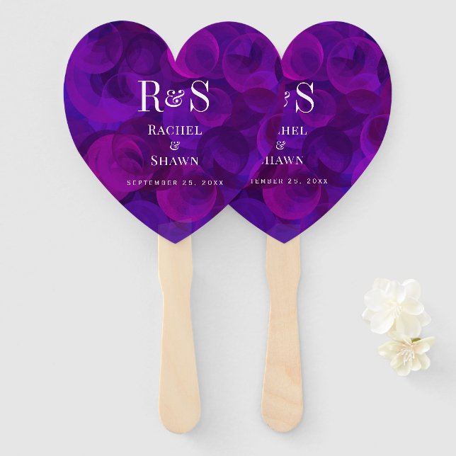 Leque Casamento de Monograma Moderno de Quic Roxo Elegan (Frente e Verso)