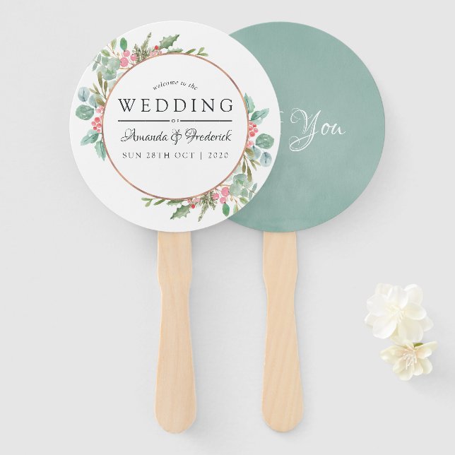 Leque Casamento de Natal Eucalyptus Geométrico (Frente e Verso)