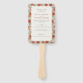 Leque Casamento de Ouro de Rosa vermelha Elegante Dusty