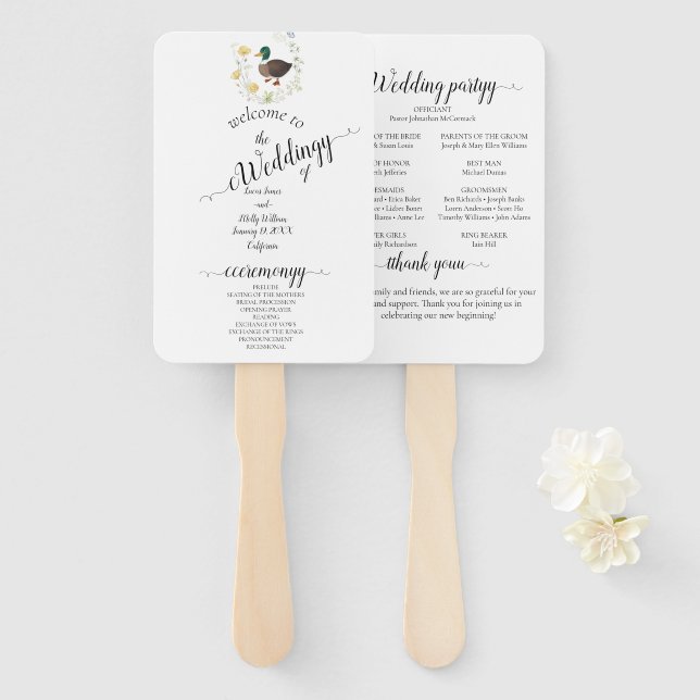 Leque Casamento de Pato de Seldflower Mallard (Frente e Verso)