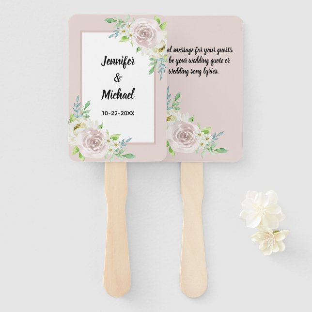 Leque Casamento de Rosa de Aquarela Floral de Rosewood S (Frente e Verso)