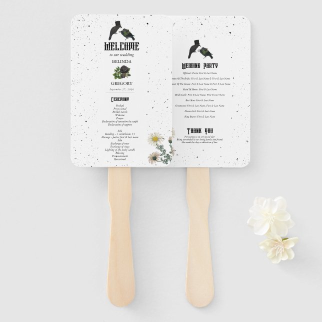 Leque Casamento de Rosas Negras do Halloween (Frente e Verso)