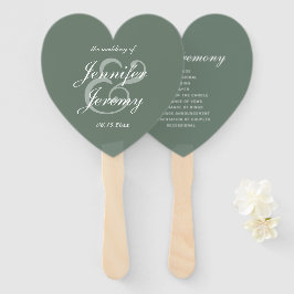 Leque Casamento de Script Branco Elegante Verde do Sage 