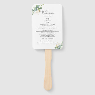 Leque Casamento de Verão de Eucalyptus Greenery Rustic.