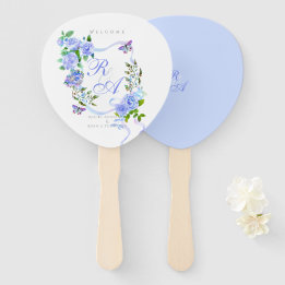 Leque Casamento do Monograma da Fita Rosa Azul