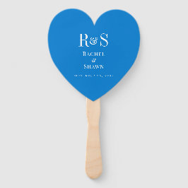 Leque Casamento do Monograma Moderno do Chic Azul Elegan