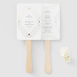 Leque Casamento Dourado de Deco Gatsby Branco Diamond