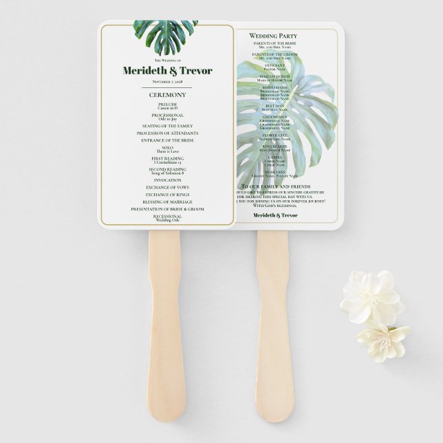 Leque Casamento Dourado de Praias Modernas (Frente e Verso)