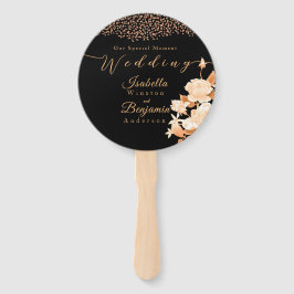 Leque Casamento Dourado e elegante de Rosa negro