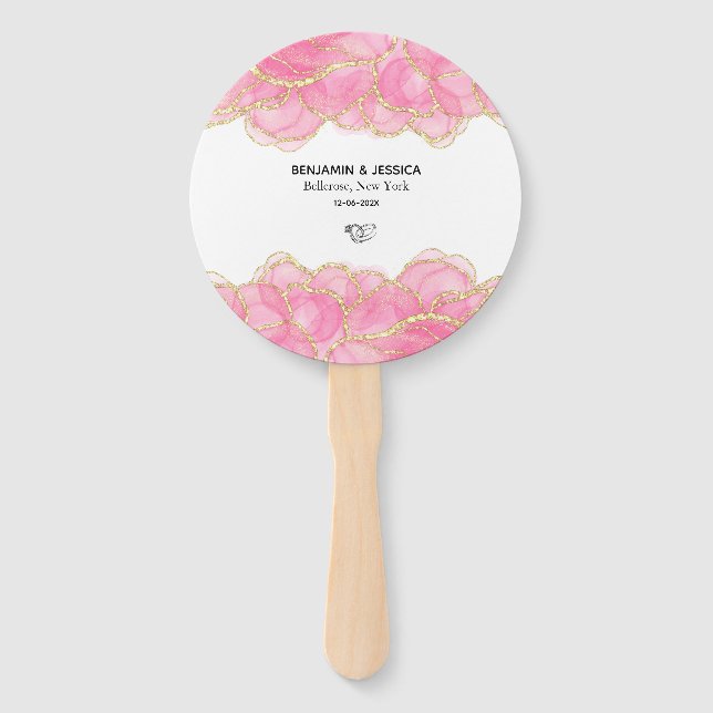 Leque Casamento Dourado e rosa elegante (Verso)