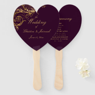 Leque Casamento Dourado Roxo Roxo Roxo com Script de Dam