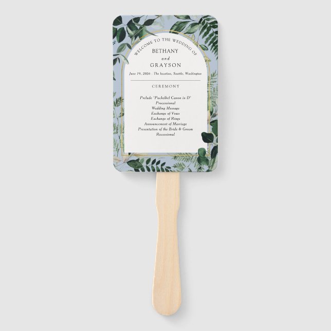 Leque Casamento Dusty Blue Modern Greenery Outdoor (Frente)