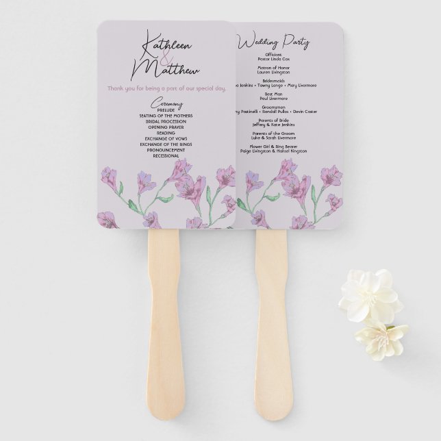 Leque Casamento Dusty Pink Floral Watercolor (Frente e Verso)