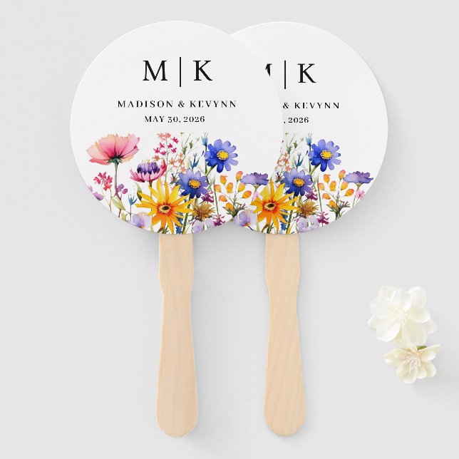 Leque Casamento Elegante Boho Wildflower (Frente e Verso)