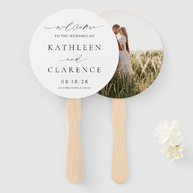 Leque Casamento Elegante Branco e Negro Clássico (Frente e Verso)