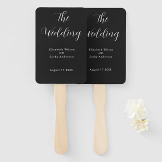 Leque Casamento Elegante Clássico Preto e Branco Caligra