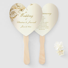 Leque Casamento Elegante de Script Dourado Floral Damask