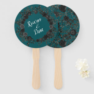 Leque Casamento Elegante Rosa Gótico de Teal Negro