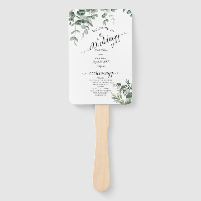 Leque Casamento Eucalyptus Rustic Greenery (Frente)