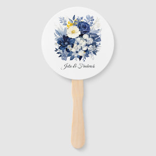 Leque Casamento Floral Azul Marinho e Branco