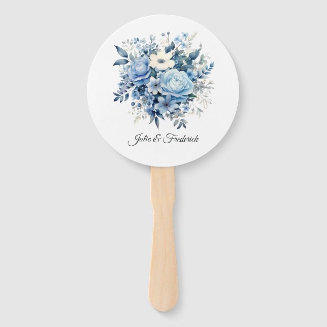 Leque Casamento Floral Azul Poento (Frente)
