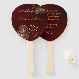 Leque Casamento Floral Burgundy e Dourado Elegante