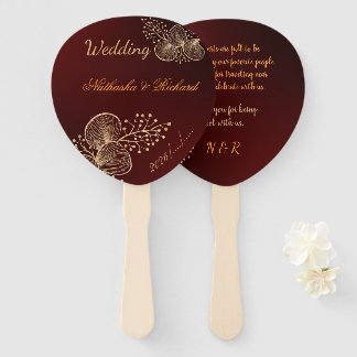 Leque Casamento Floral Burgundy e Dourado Elegante