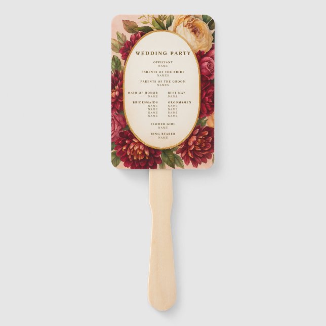 Leque Casamento Floral de Aquarelas Blush Burgundy (Verso)