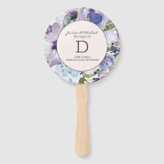 Leque Casamento Floral de Lilac Dusty Blue Watercolor (Frente)