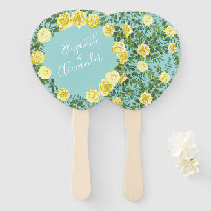Leque Casamento Floral de Rosa Aqua Amarelo e Teal Claro