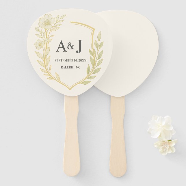 Leque Casamento Floral Elegante Monograma Monograma (Frente e Verso)