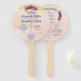 Leque Casamento Floral em Rosa Bege Elegante em Aquarela