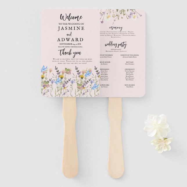 Leque Casamento Floral Moderno Simples de Flor Selvagem (Frente e Verso)