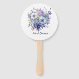Leque Casamento Floral Prateado, Azul Gelo e Lilás