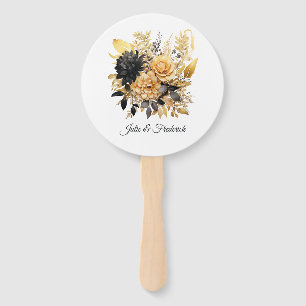Leque Casamento Floral Preto e Dourado