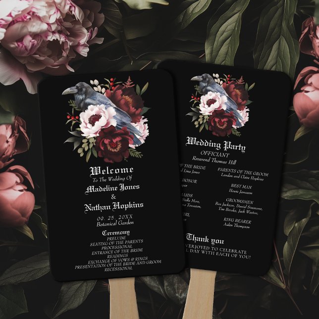 Leque Casamento Floral Raven Raven Gótico Romântico (Criador carregado)