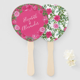 Leque Casamento Floral Rosa Brilhante