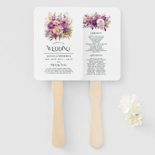 Leque Casamento Floral Roxo e Dourado