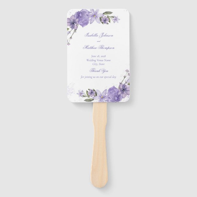 Leque Casamento Floral Roxo Elegante Conjunto de Ventila (Frente)