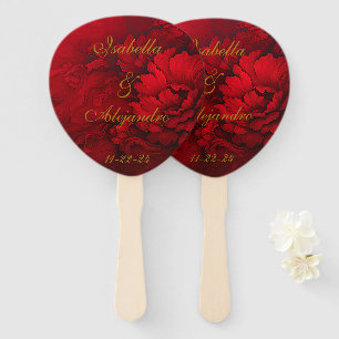 Leque Casamento Floral Vermelho Elegante Moody Burgundy